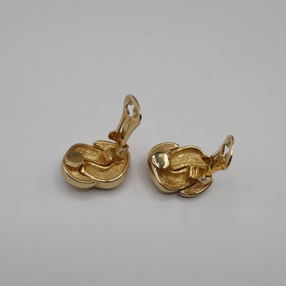 Christian Dior Vintage Crystal Pave Knot Gold Tone Clip On Earrings - Picture 12 of 14
